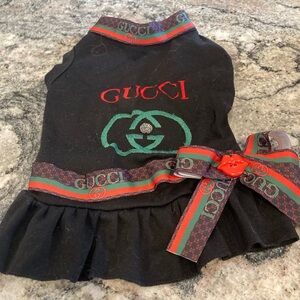 Gucci Black Dog Dress with Red and Green Accents
